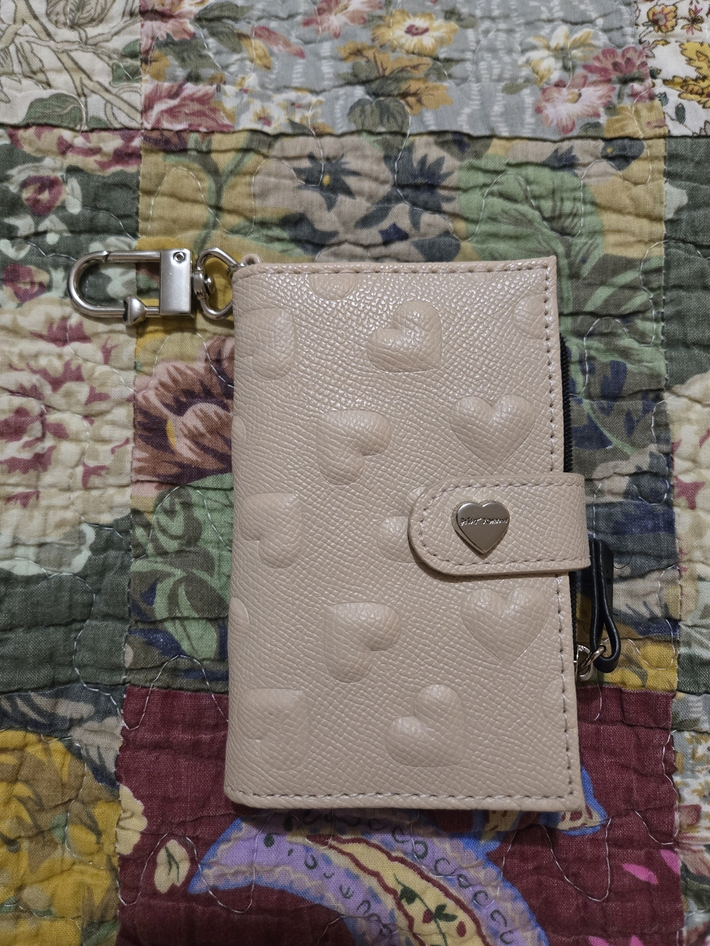Betsey Johnson Bi-fold Blush Pink Heart-Embossed Key Pouch Card Holder